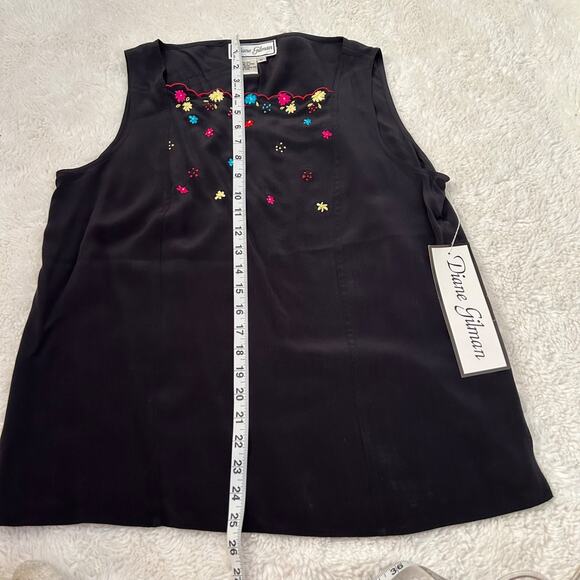 NWT Diane Gilman Silk Floral Embroidered Top in Black Size M Y2k/Bohemian/Art - Picture 3 of 5